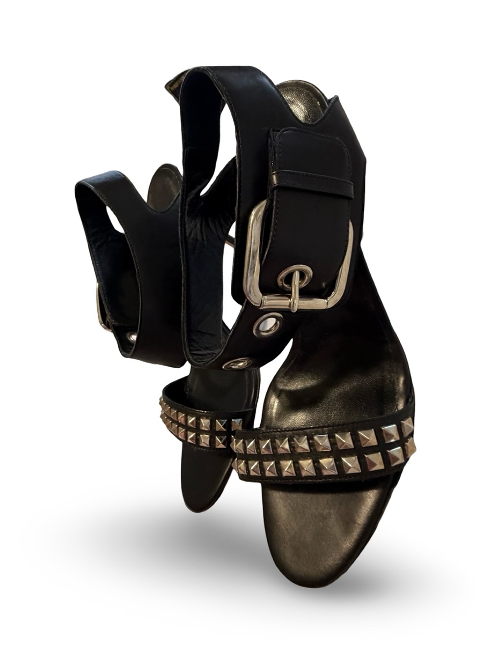 Manolo Blahnik Black Studded Leather Buckle Ankle Strap Sandals, 38 - Picture 9 of 16